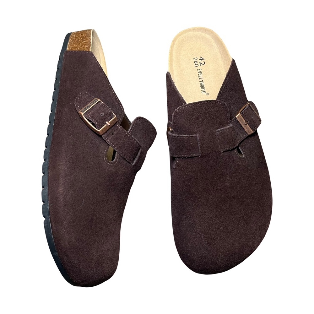 EVELLYHOOTD Genuine Suede Round Toe Cork Footbed Clogs Potato Shoes Clogs 10 W